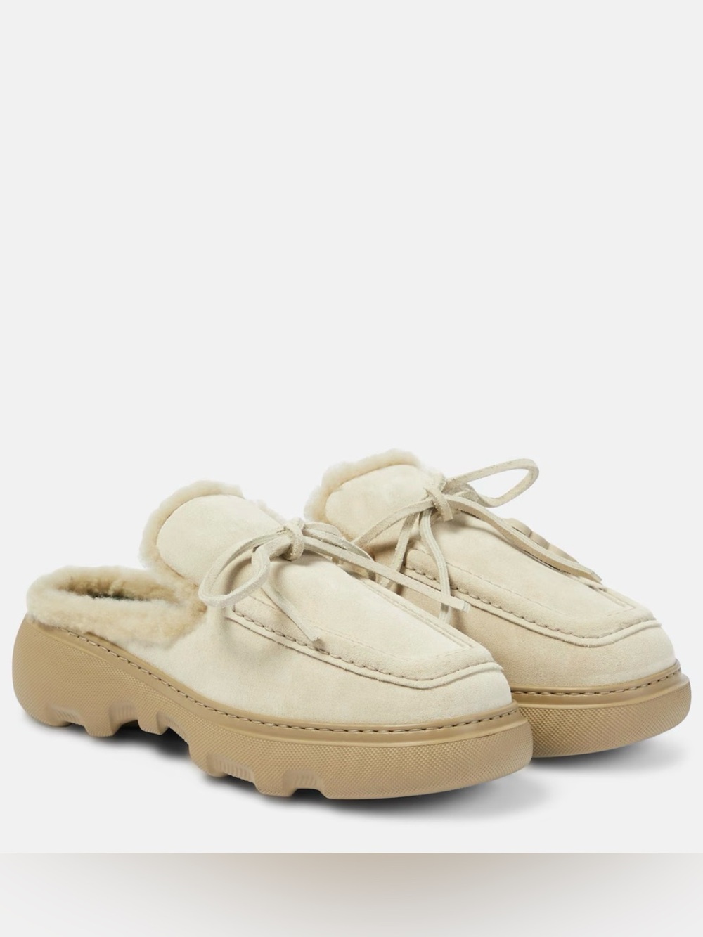 Burberry Cream Shearling-Trim Suede Mule Loafers size 37.5